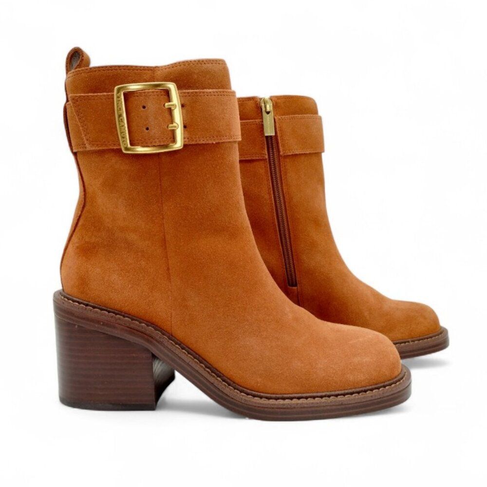 Vince Camuto Women's Size 9 M Warm Caramel Bembonie Stacked Heel Ankle Bootie